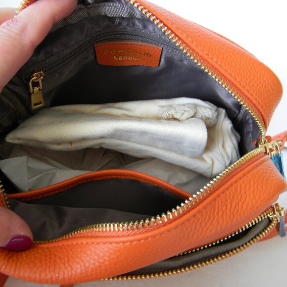 NEW Pom Pom London Original Plus Leather Crossbody Bag w/ Accessories ORANGE - Picture 7 of 8